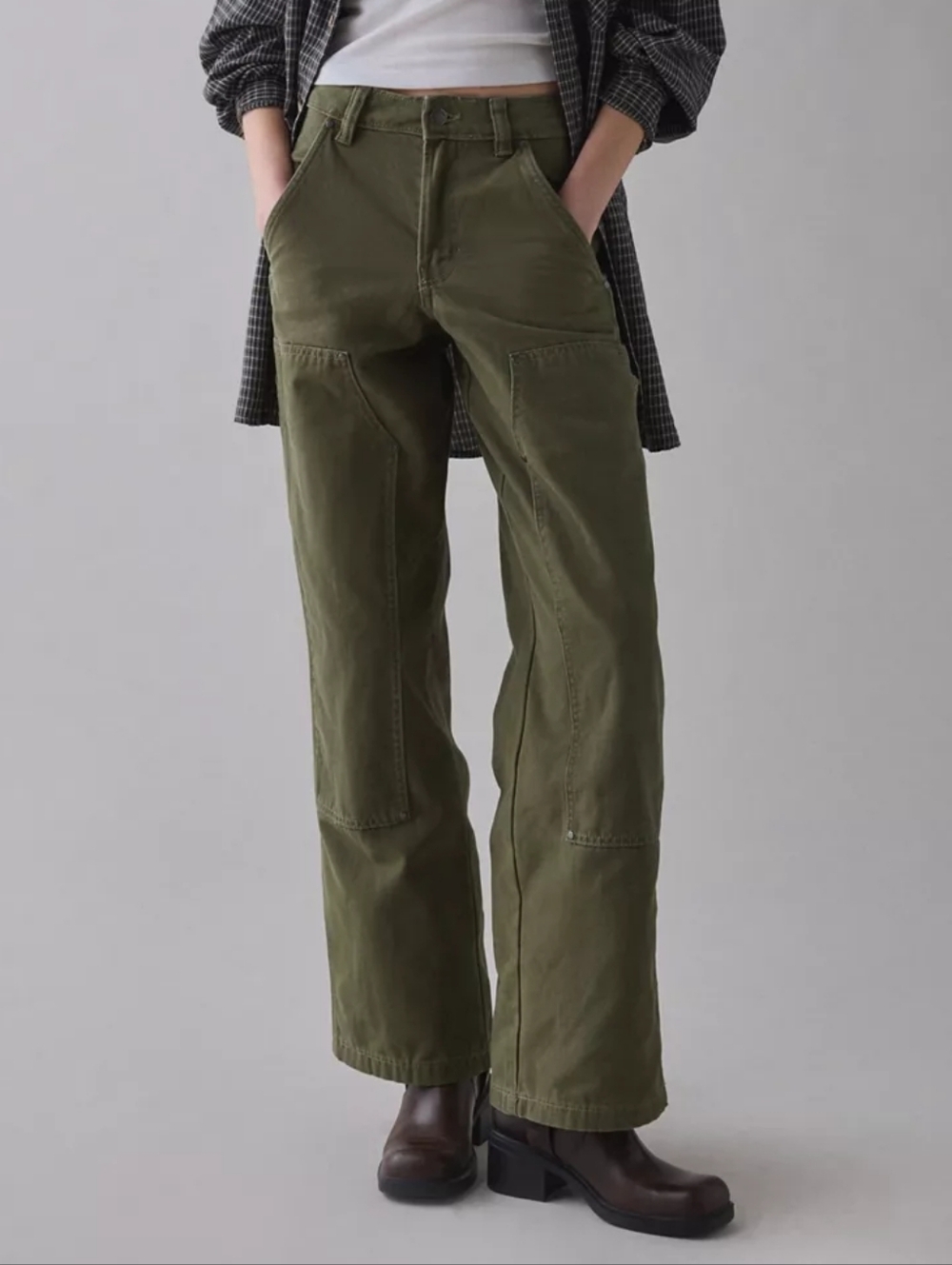 Dickies Olive Green Mid Rise Double Knee Canvas Carpenter Pants